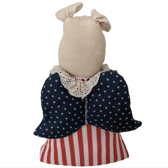 Bunny Rabbit angel folk art Americana tea stain shelf sitter stars strip… - Picture 3 of 5